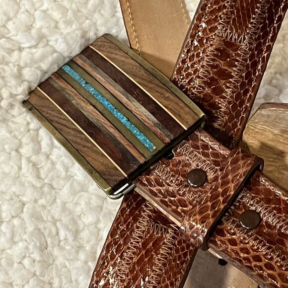 Tony Lama Other - Vintage Tony Lama Leather Boa Belt Kenneth Reid Belt Buckle Artisan Western 36”